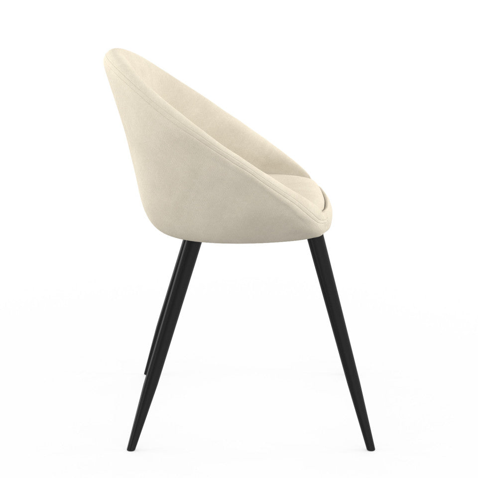 Chaises Dory en velours crème et pieds métal noirs - lot de 4