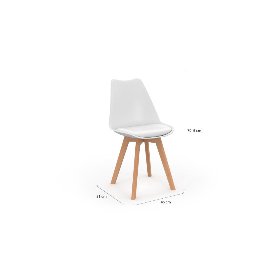 Chaises Nordia assise blanche et pieds bois - lot de 6