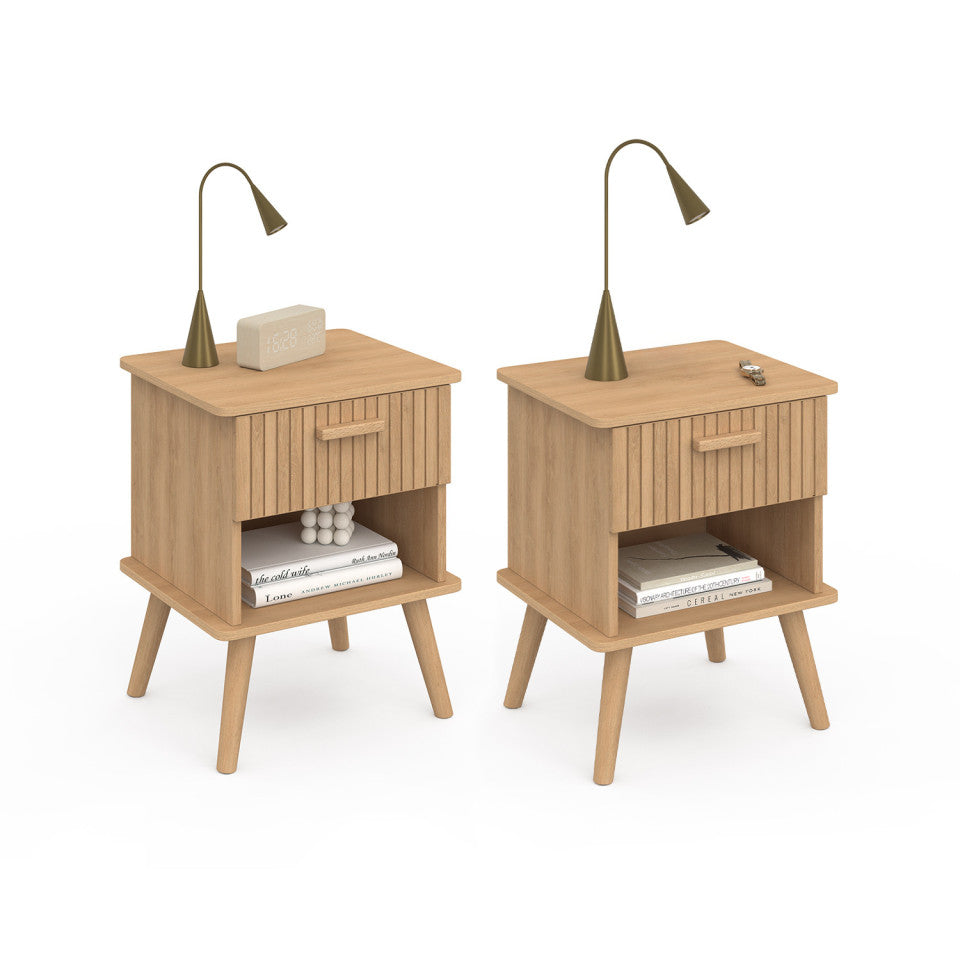 Tables de chevet Albane avec 1 tiroir et 1 niche - lot de 2