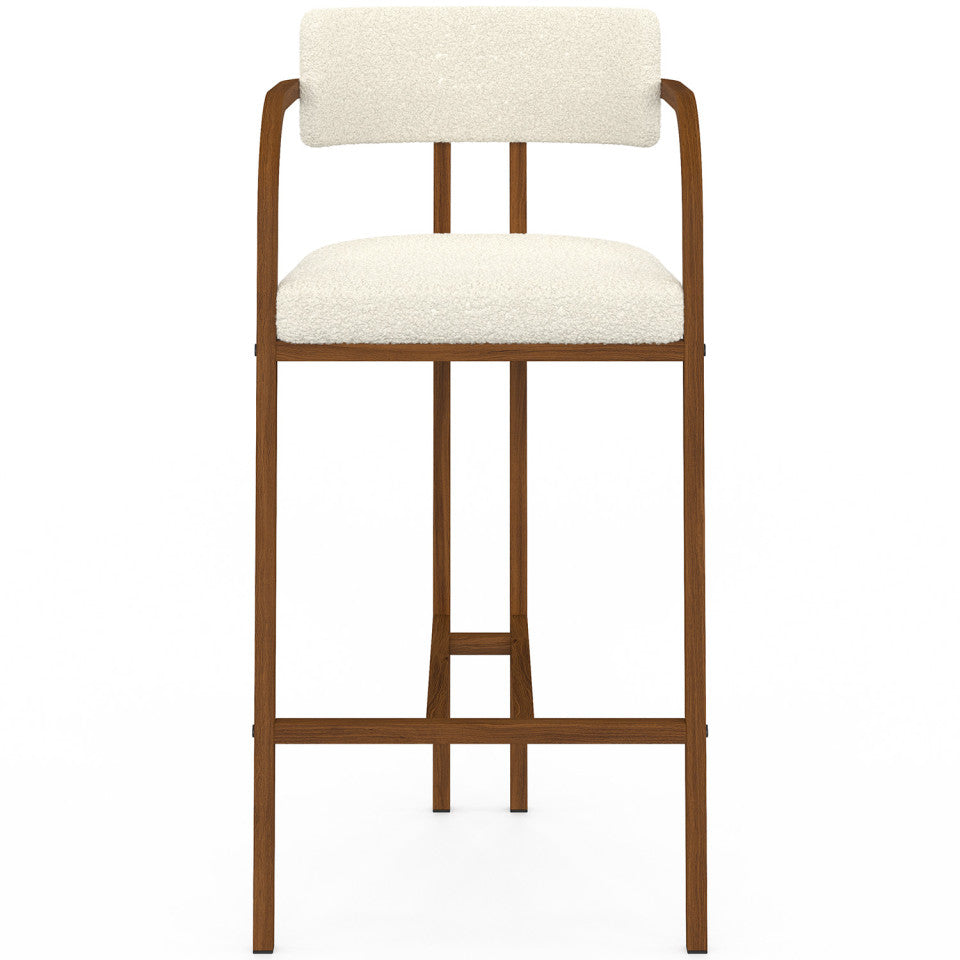 Tabourets de bar Elsa bouclette blanche pieds effet noyer - lot de 4