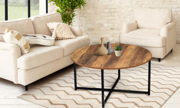 Table basse ronde Eliza plateau bois et pieds noirs D80cm