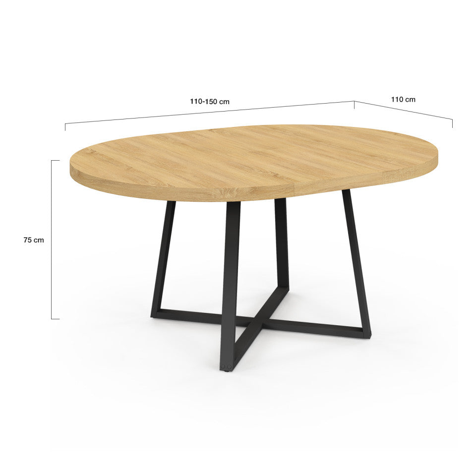 Table à manger ronde extensible Sana bois et noir Ø110-150cm