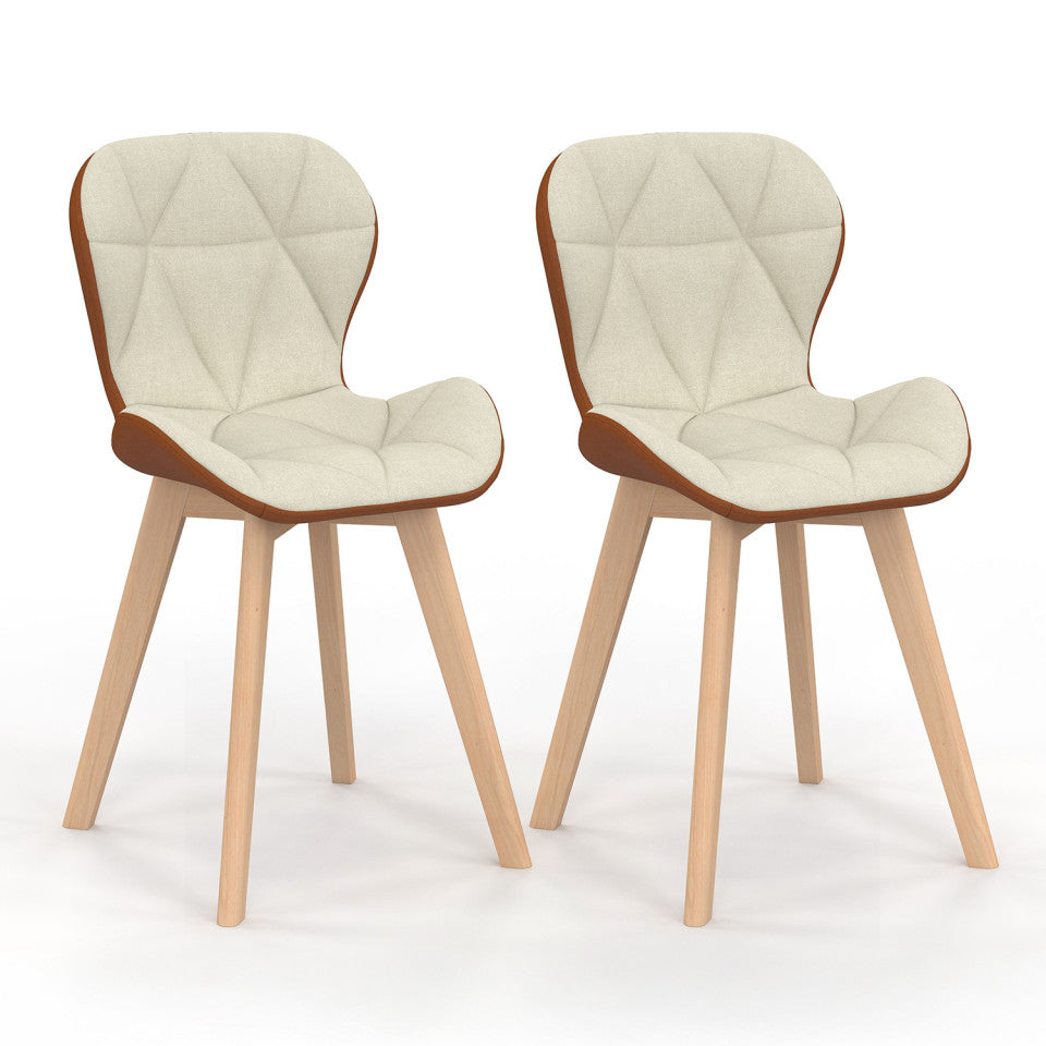 Chaises Gladys en tissu beige et camel et pieds bois - lot de 2