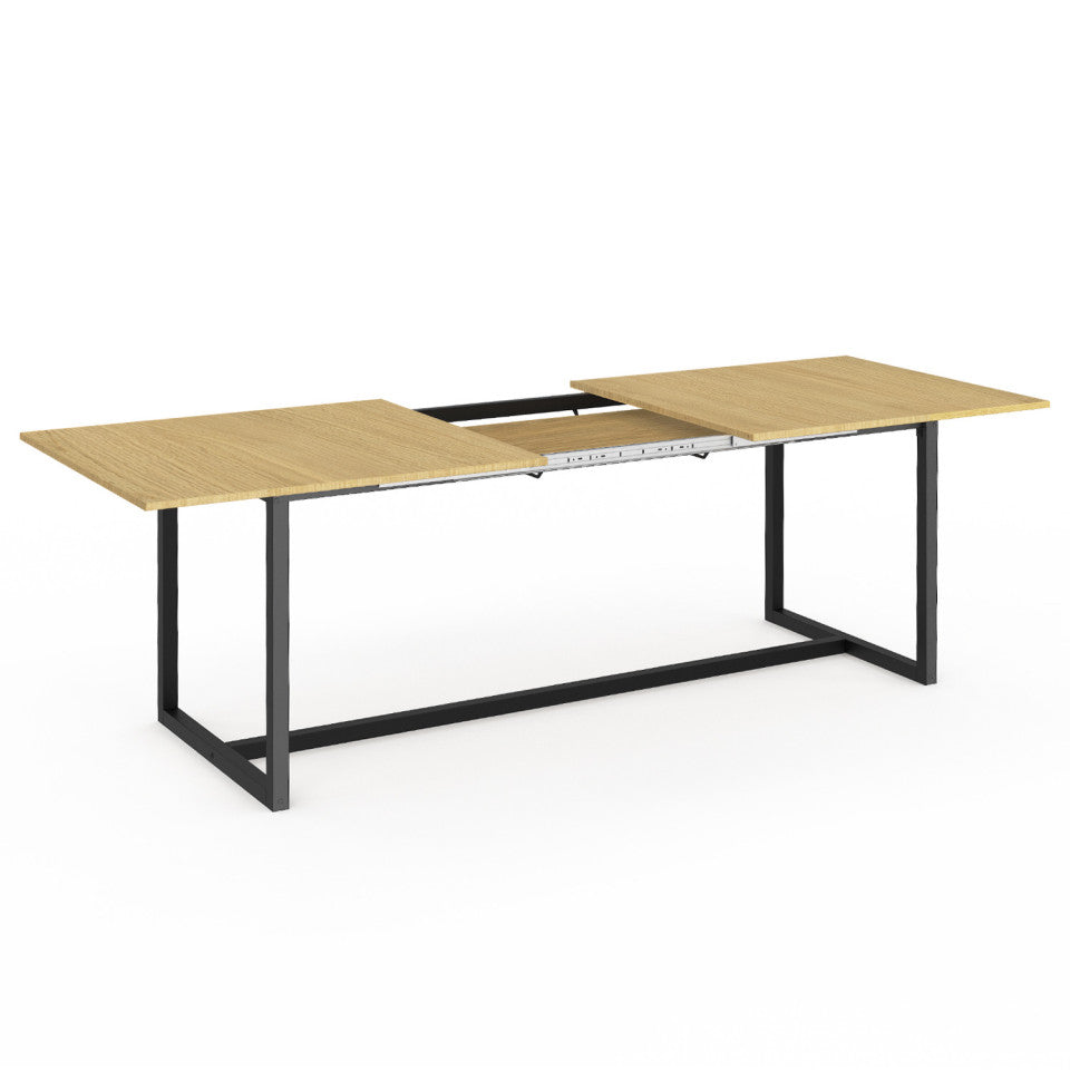 Table repas extensible Memphis 200-250cm plateau bois et pieds noirs