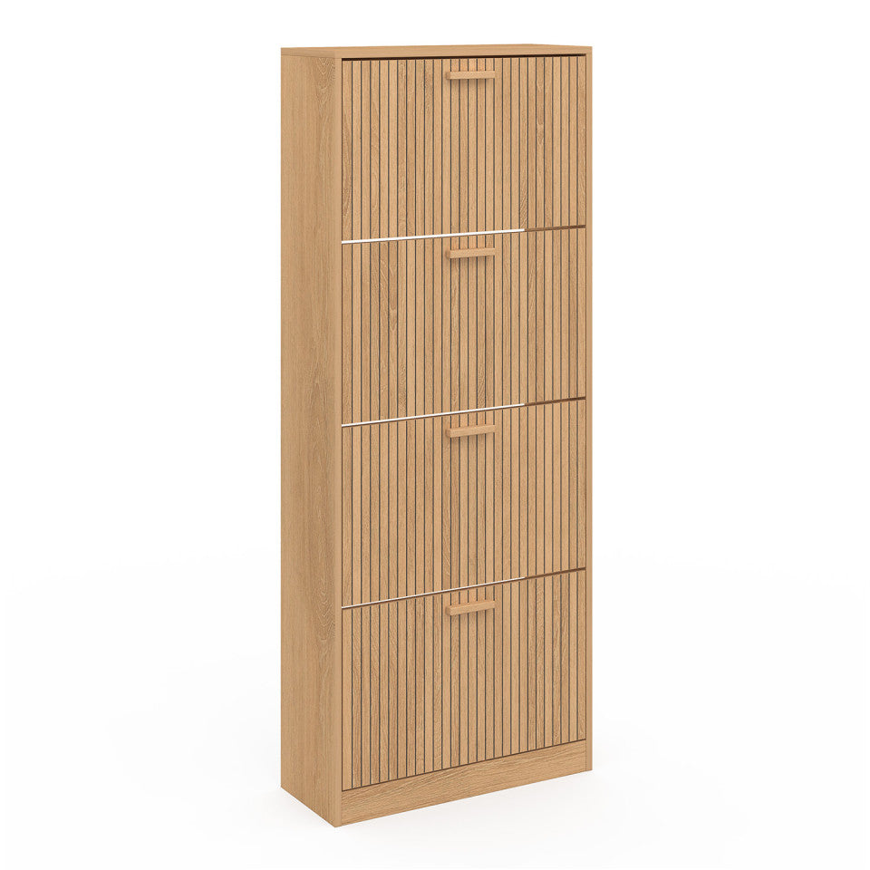 Meuble à chaussures Faustine 4 portes effet lattes - 24 paires