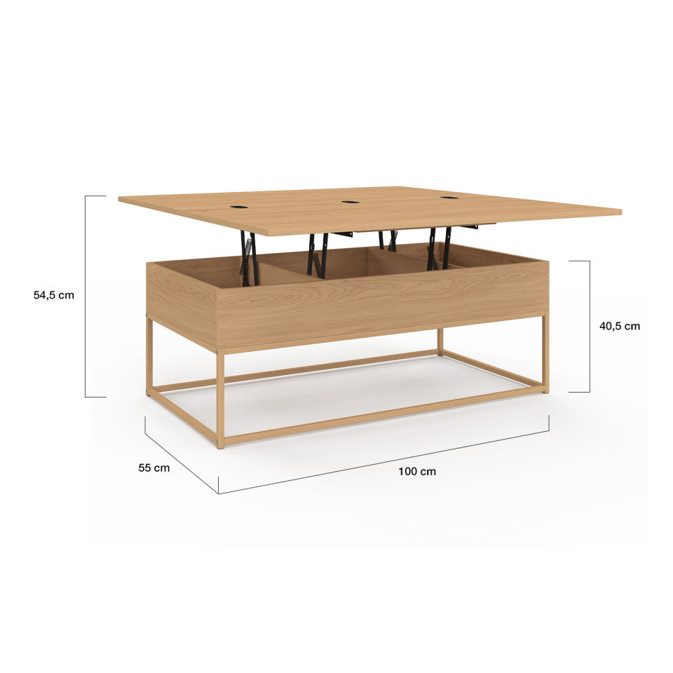 Table basse Memphis relevable et dépliante pieds effet bois