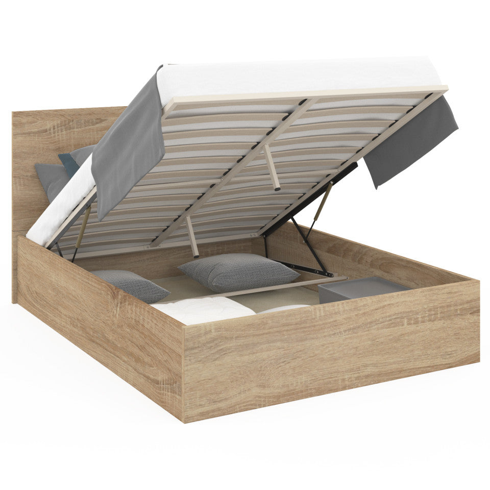 Lit coffre Sicilia 160x200cm effet bois naturel