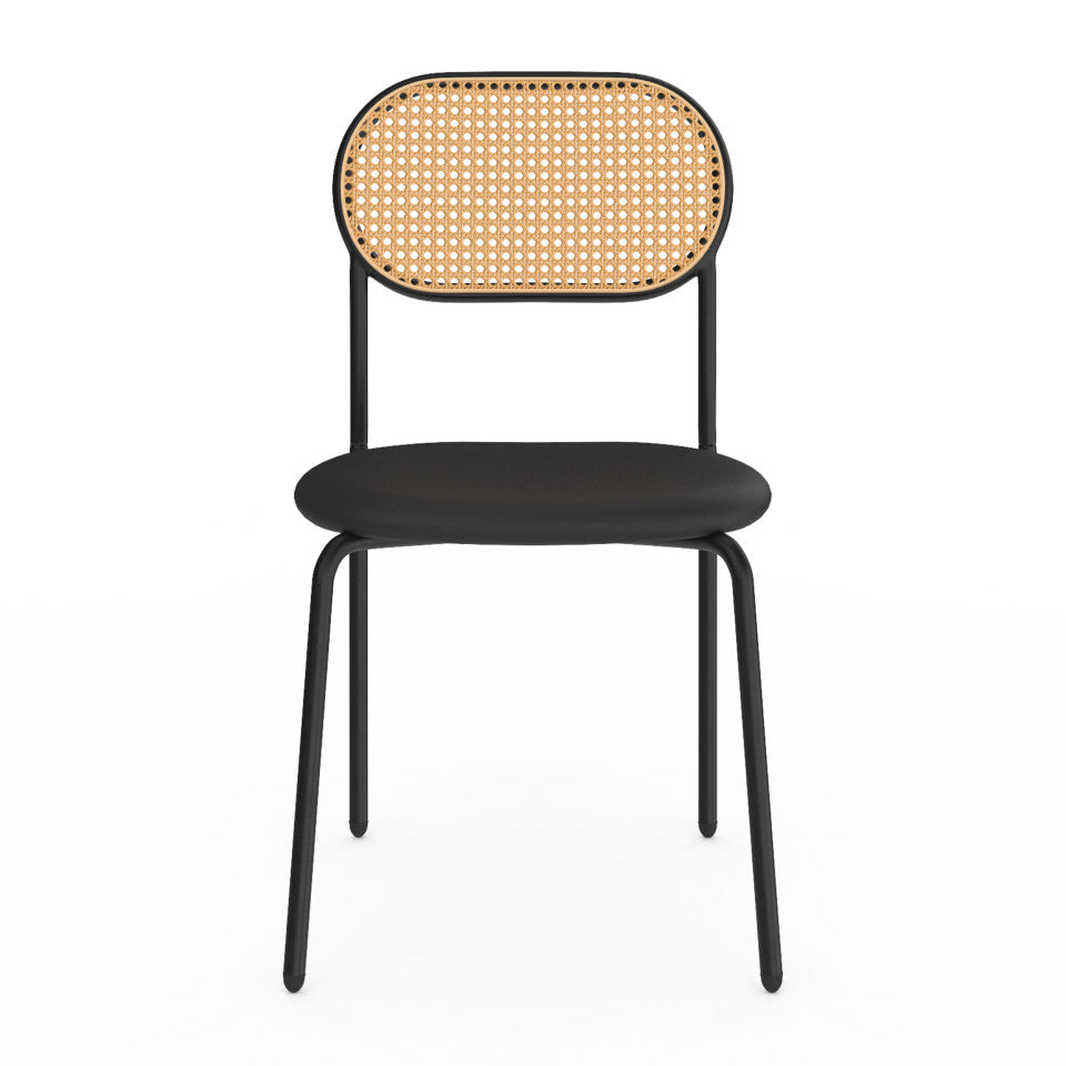 Chaises Clarisse dossier cannage et assise noire - lot de 4