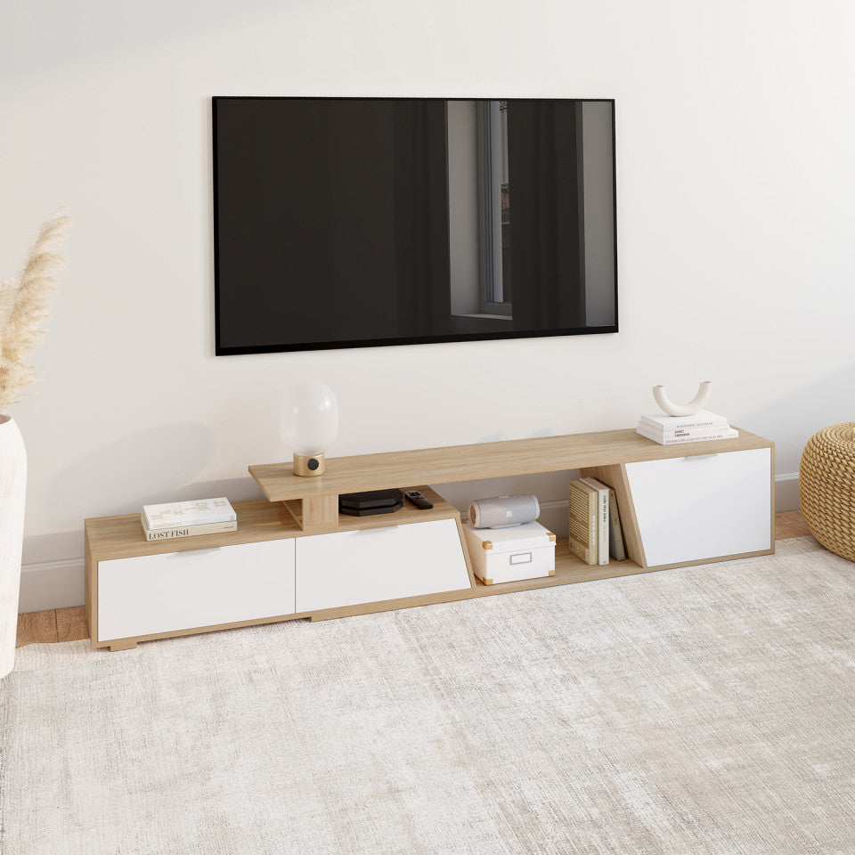 Meuble TV extensible Livona bois et blanc L180-270cm