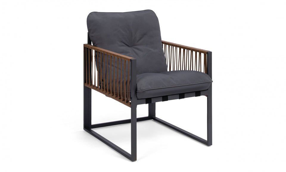 Salon de jardin Ozéa 4 places en métal gris et cordage