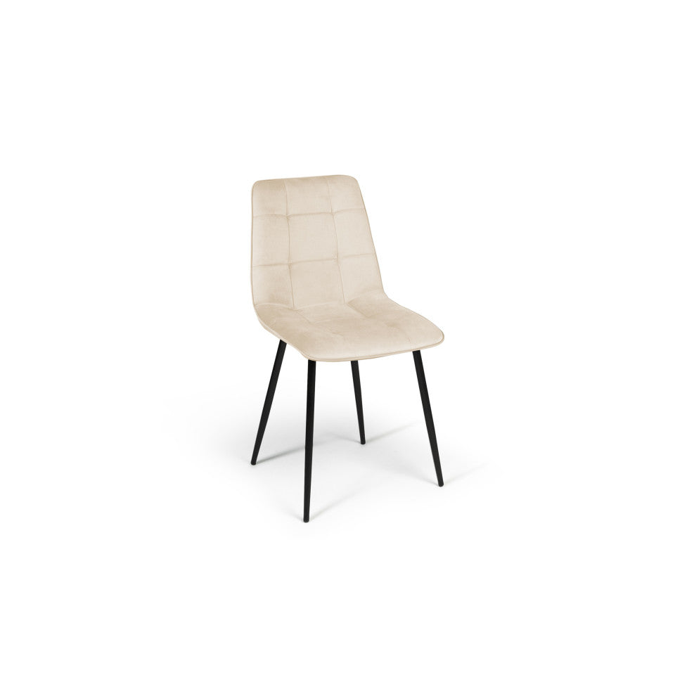 Chaises Linda en velours crème et pieds noirs - lot de 6
