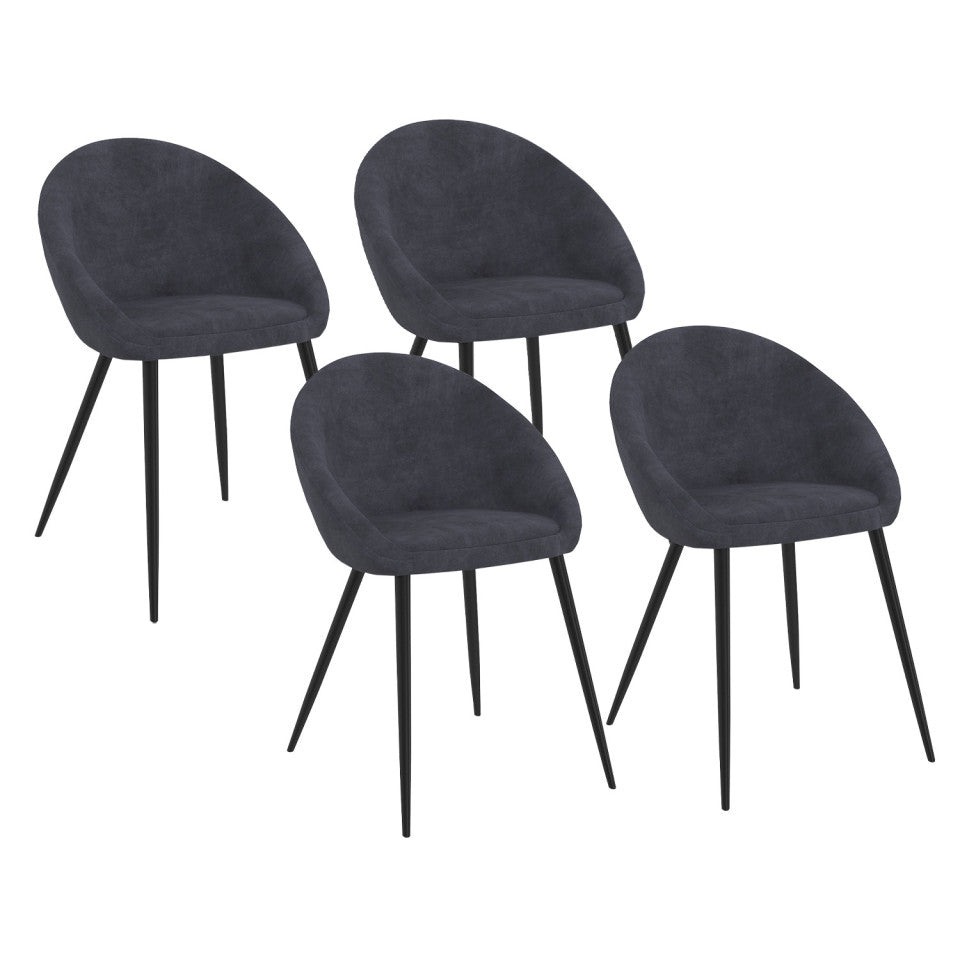 Chaises Dory en velours gris et pieds métal noirs - lot de 4