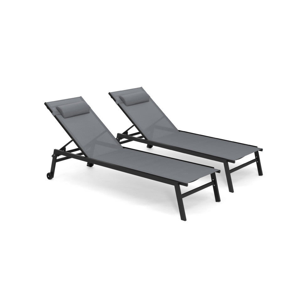 Transats inclinables Faro 5 positions en aluminium gris anthracite - lot de 2