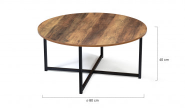 Table basse ronde Eliza plateau bois et pieds noirs D80cm