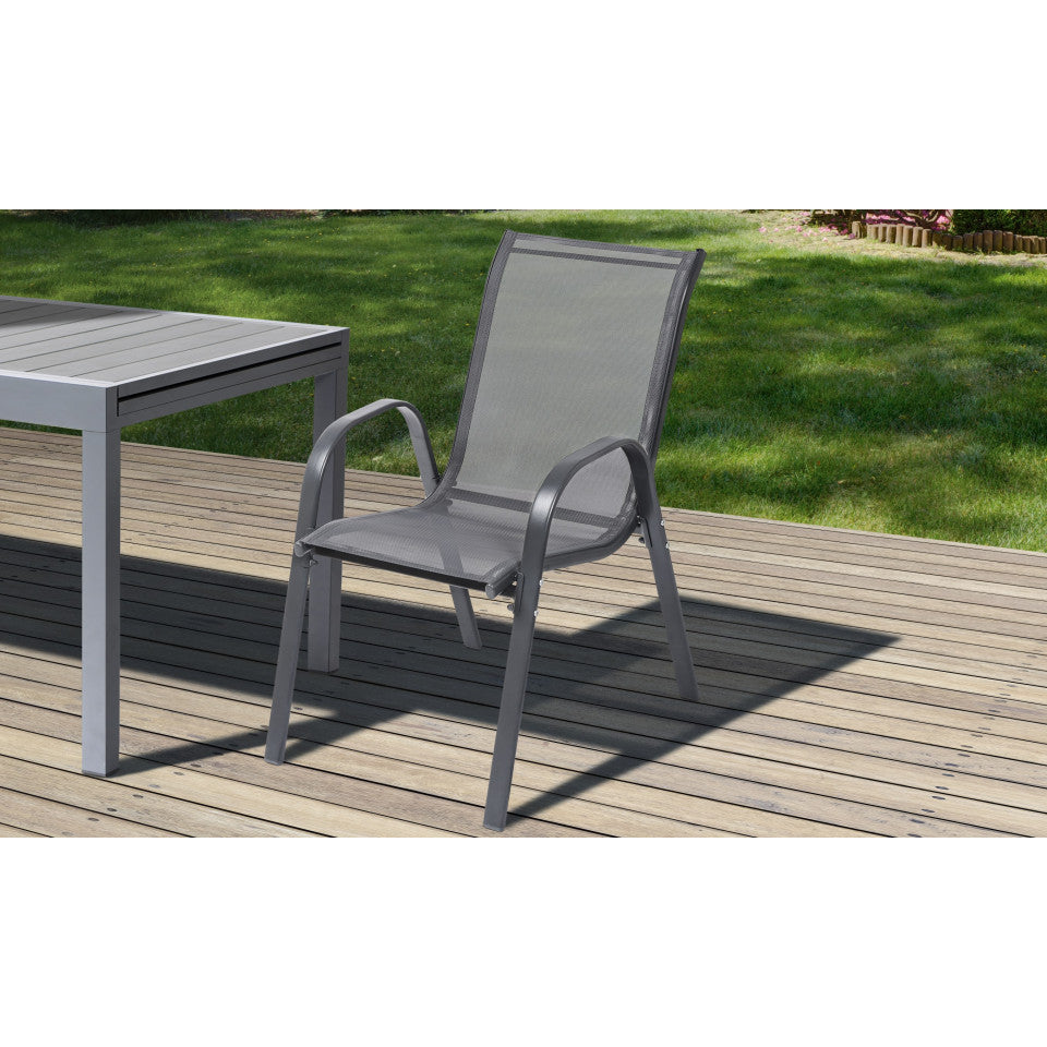 Chaises de jardin empilables en textilène gris anthracite - lot de 6