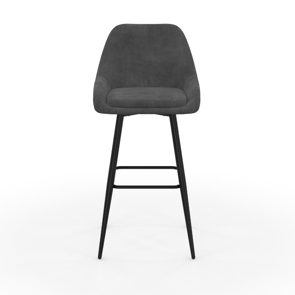Tabourets de bar Olivia assise velours gris foncé et pieds métal - lot de 4