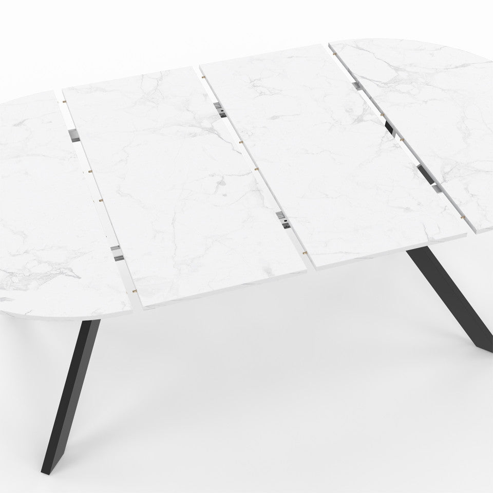 Table repas Spider plateau extensible 110-200cm rond effet marbre et pieds noirs