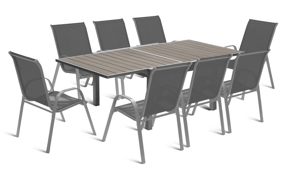 Table de jardin extensible en polywood 135-270cm gris anthracite