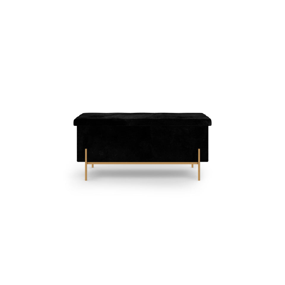 Banc coffre avec pieds dorés Loan en velours noir 100cm