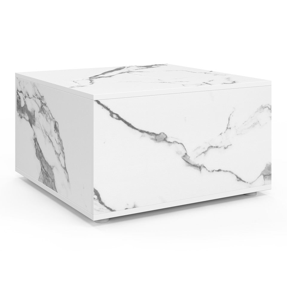 Table basse carrée effet marbre avec rangement 60cm