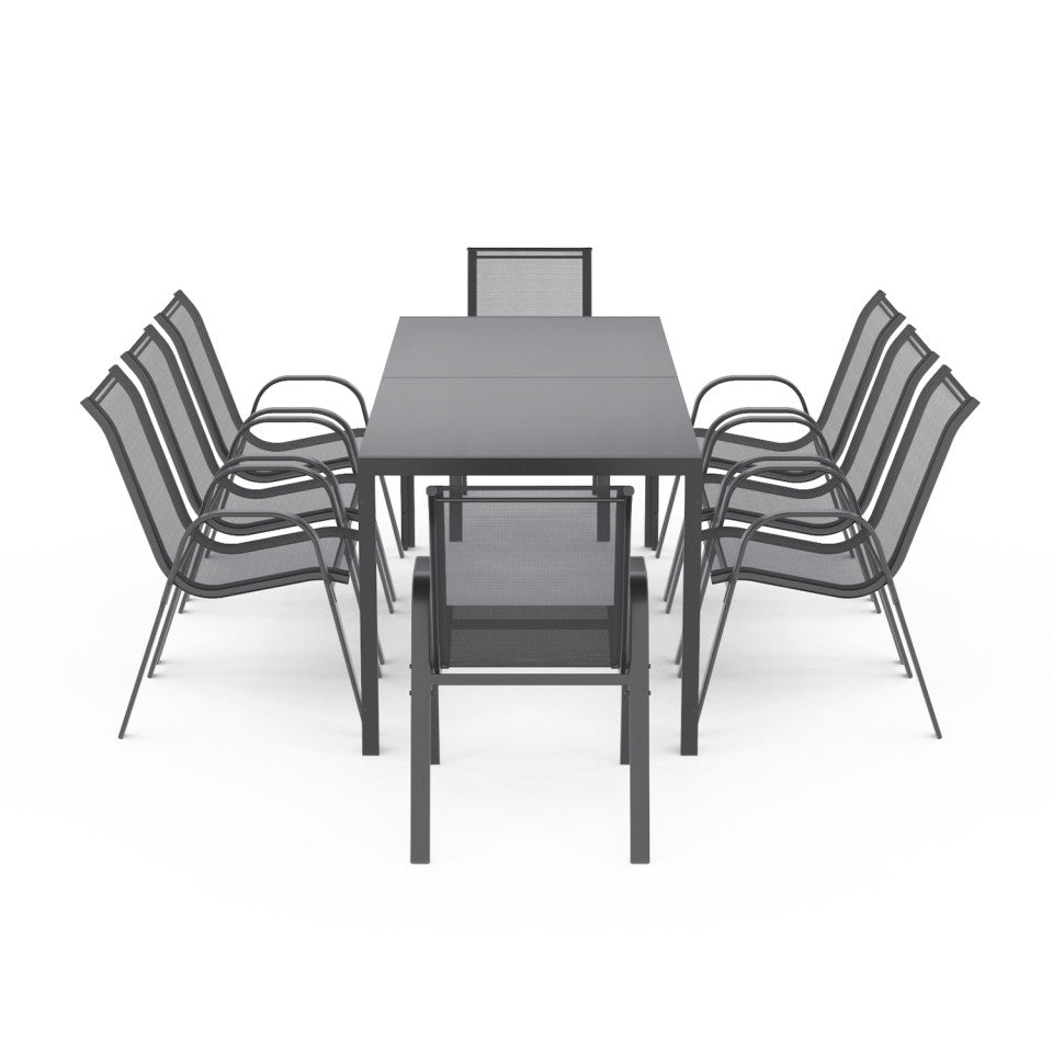 Ensemble de jardin Minorca 8 places en textiléne et verre trempé gris anthracite