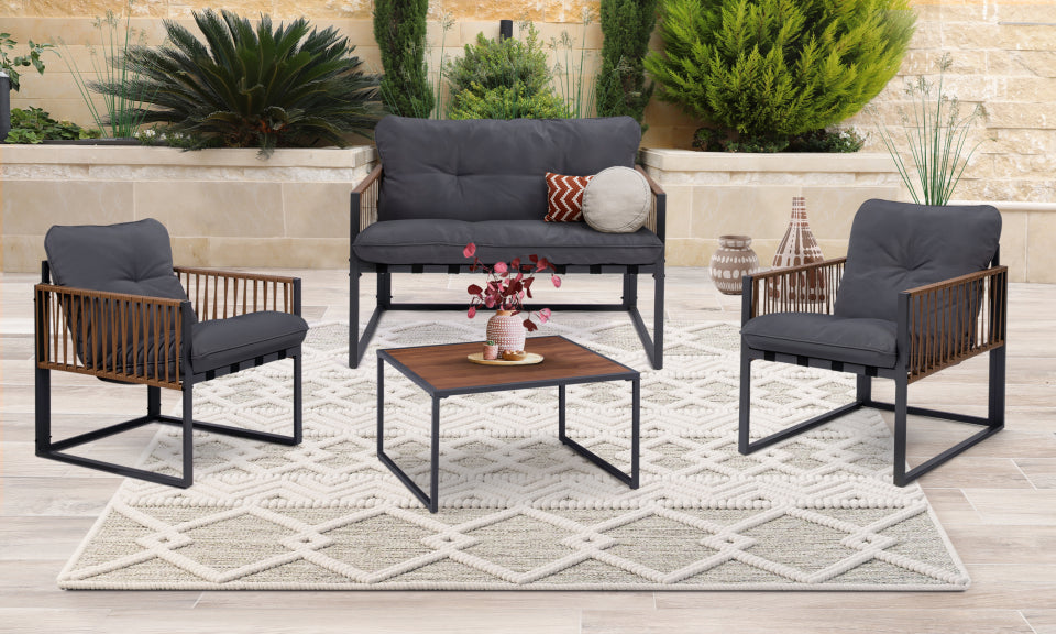 Salon de jardin Ozéa 4 places en métal gris et cordage