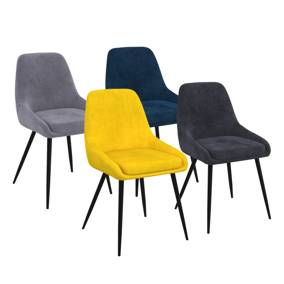 Chaises Olivia assise mix de couleurs : 1x bleu, 1x gris clair, 1x gris foncé et 1x jaune - lot de 4