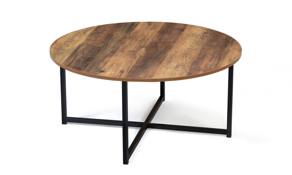 Table basse ronde Eliza plateau bois et pieds noirs D80cm
