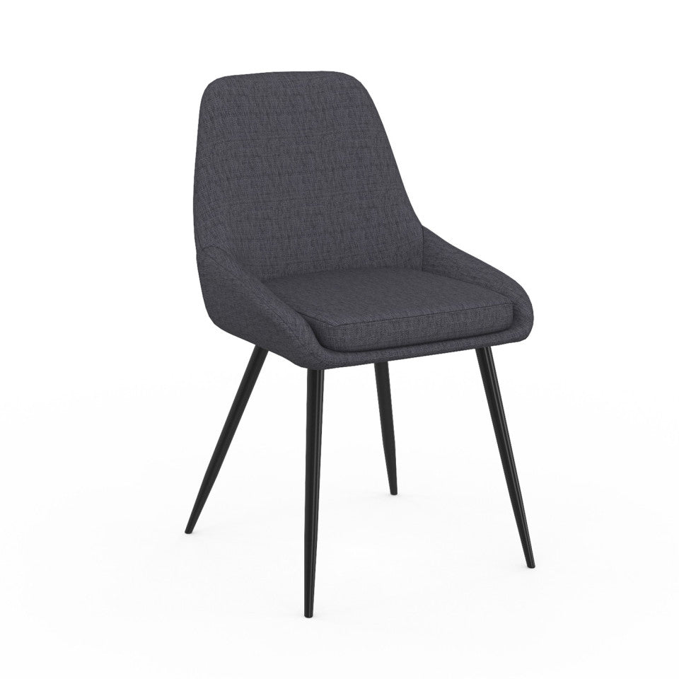 Chaises Ornella assise tissu gris foncé et pieds métal noirs - lot de 4