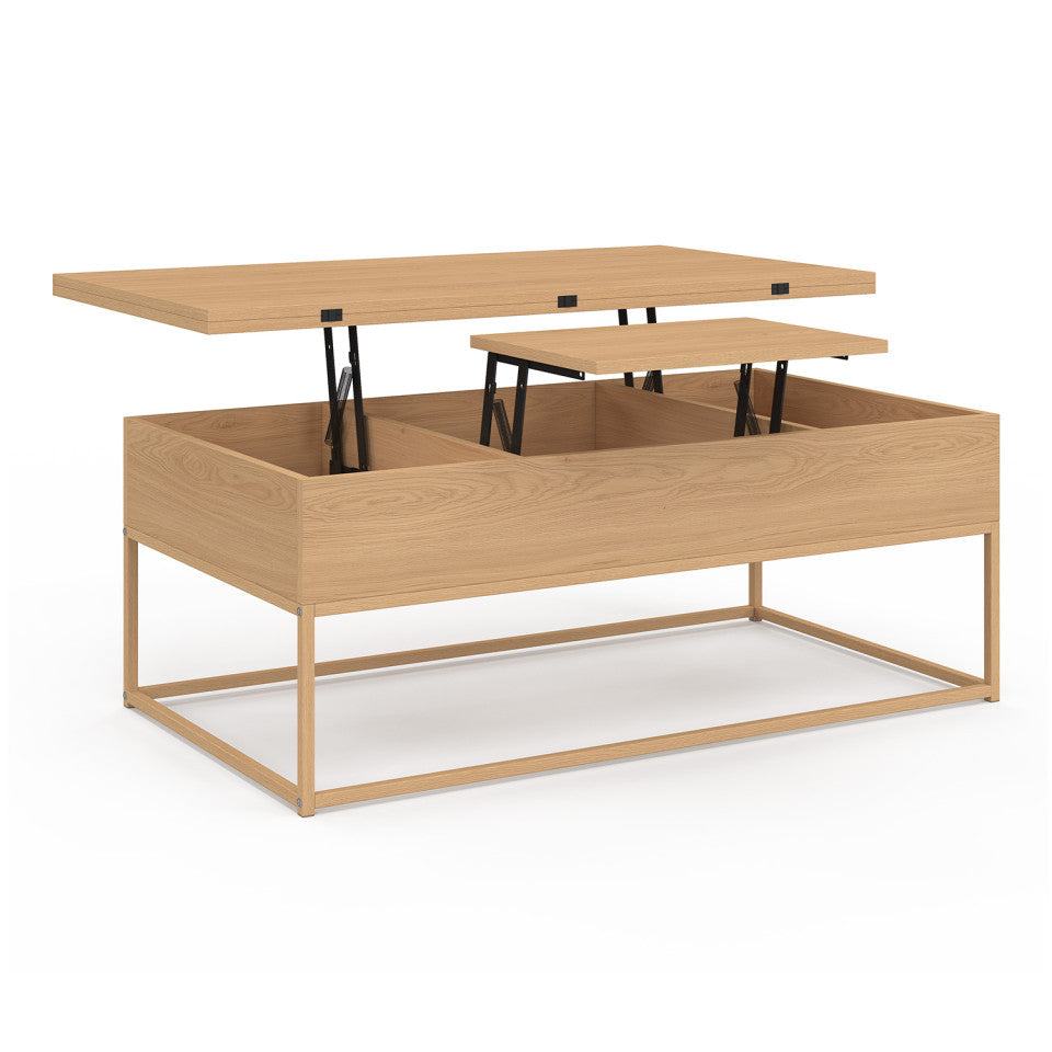 Table basse Memphis relevable et dépliante pieds effet bois