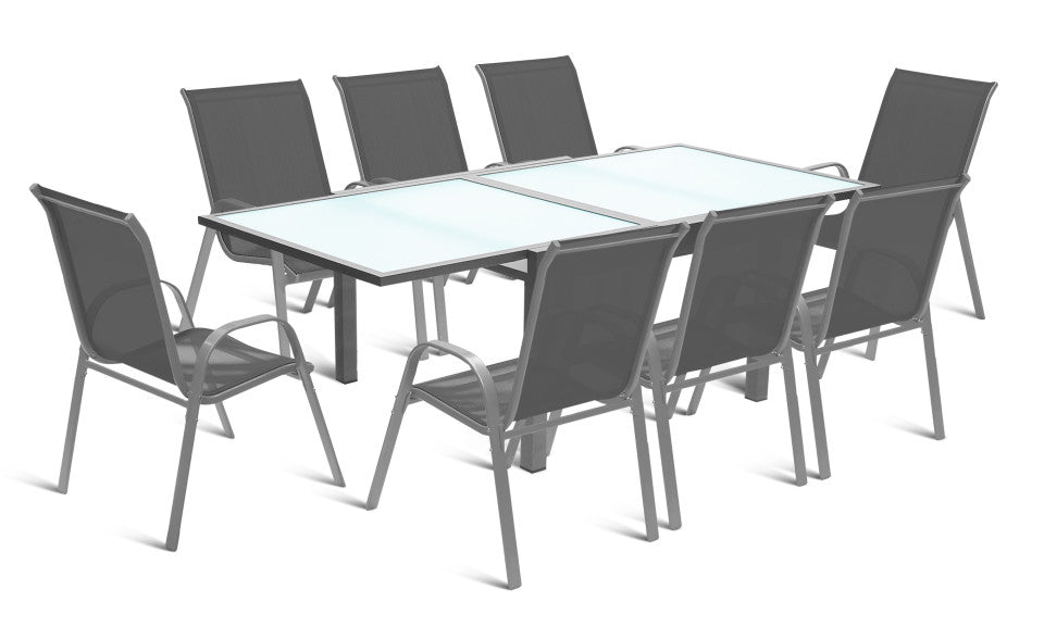 Table de jardin extensible en verre trempé gris foncé 135-270cm