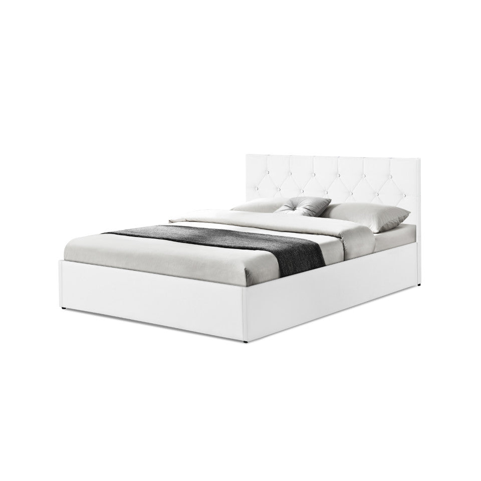Lit coffre Hanna en PVC blanc avec sommier 140x190cm