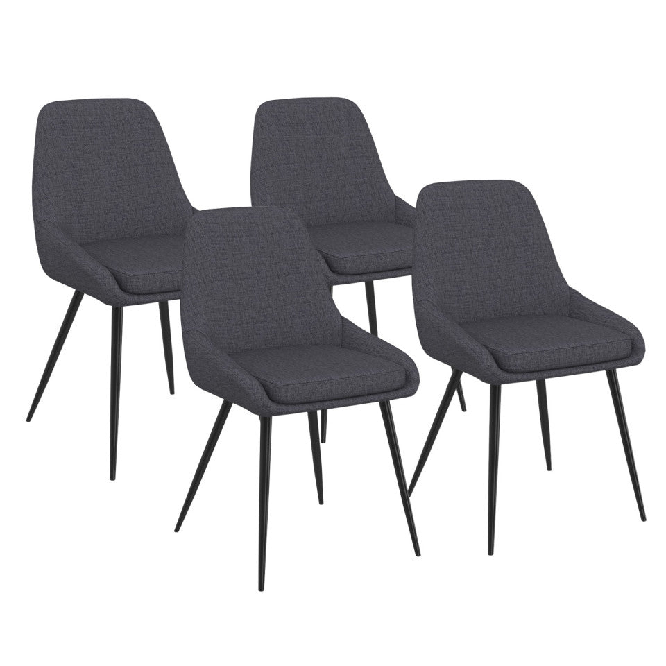Chaises Ornella assise tissu gris foncé et pieds métal noirs - lot de 4