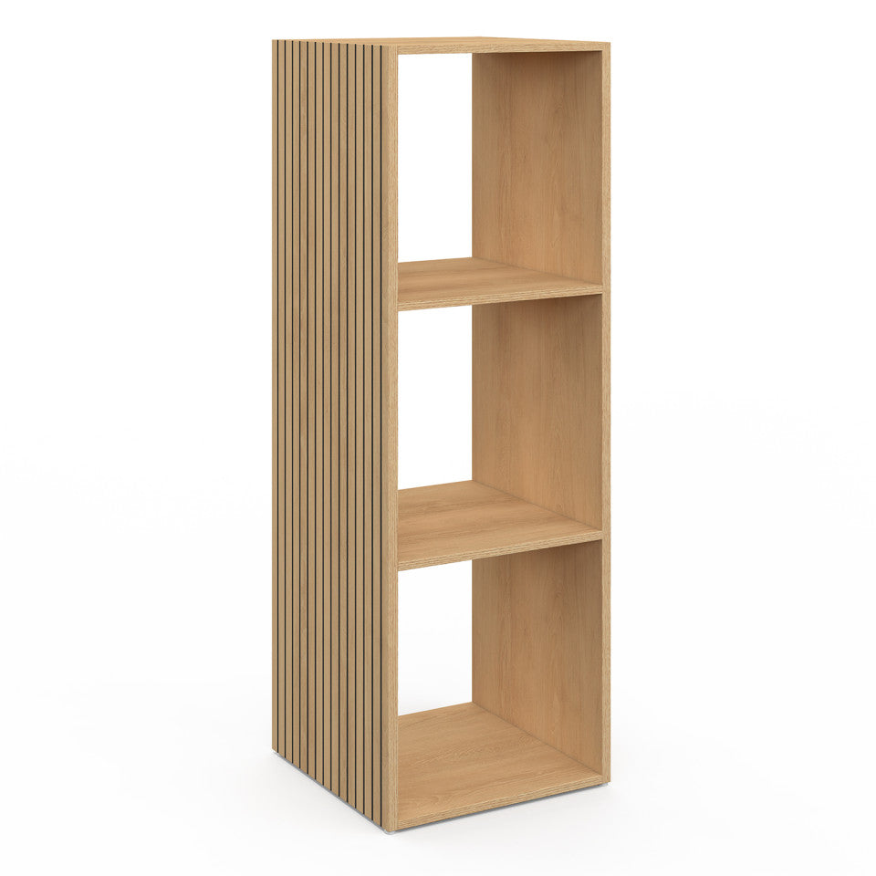 Meuble de rangement cube Faustine 3 case effet lattes