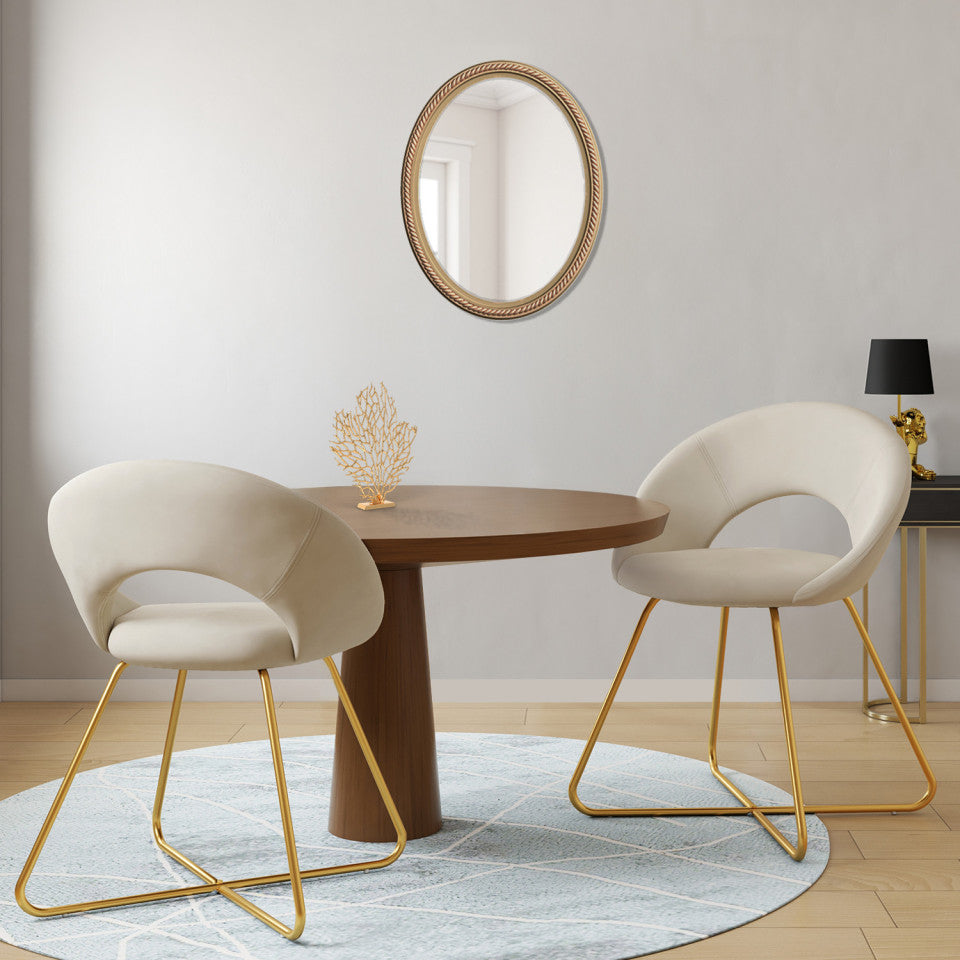 Chaises Malone en velours crème et pieds dorés - lot de 2