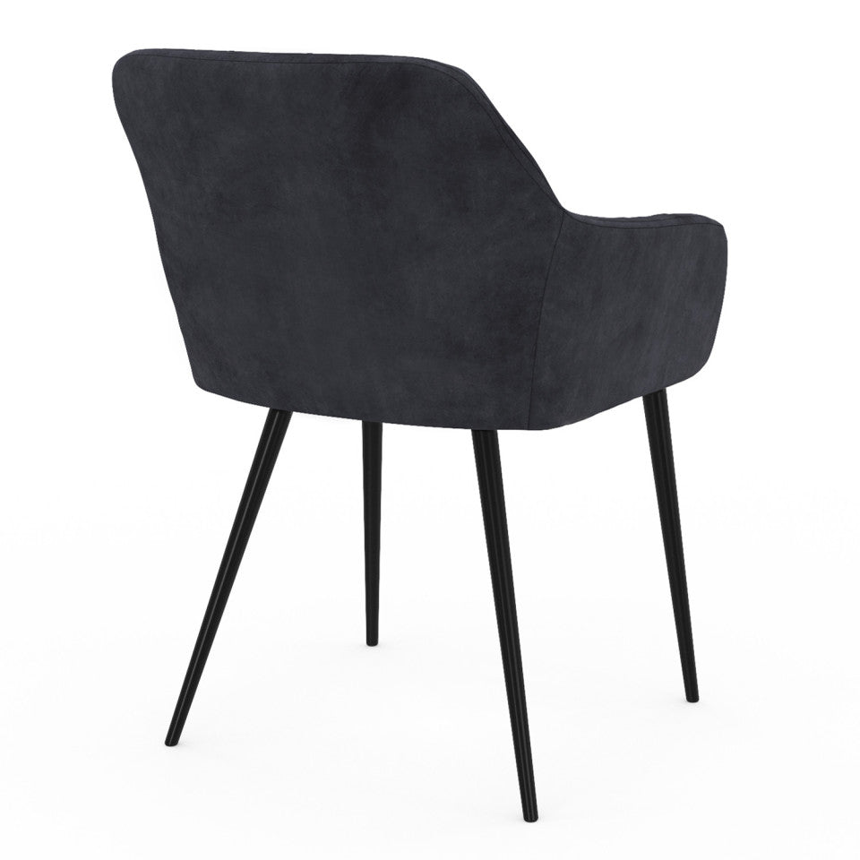 Chaises avec accoudoirs Ariana en velours gris foncé et pieds métal - lot de 2