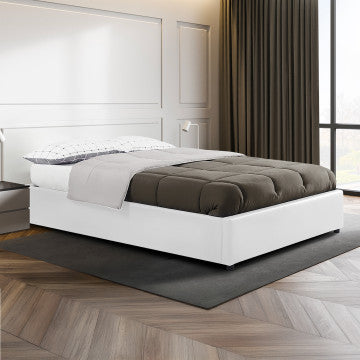 Lit coffre Otto 140x190cm simili cuir blanc
