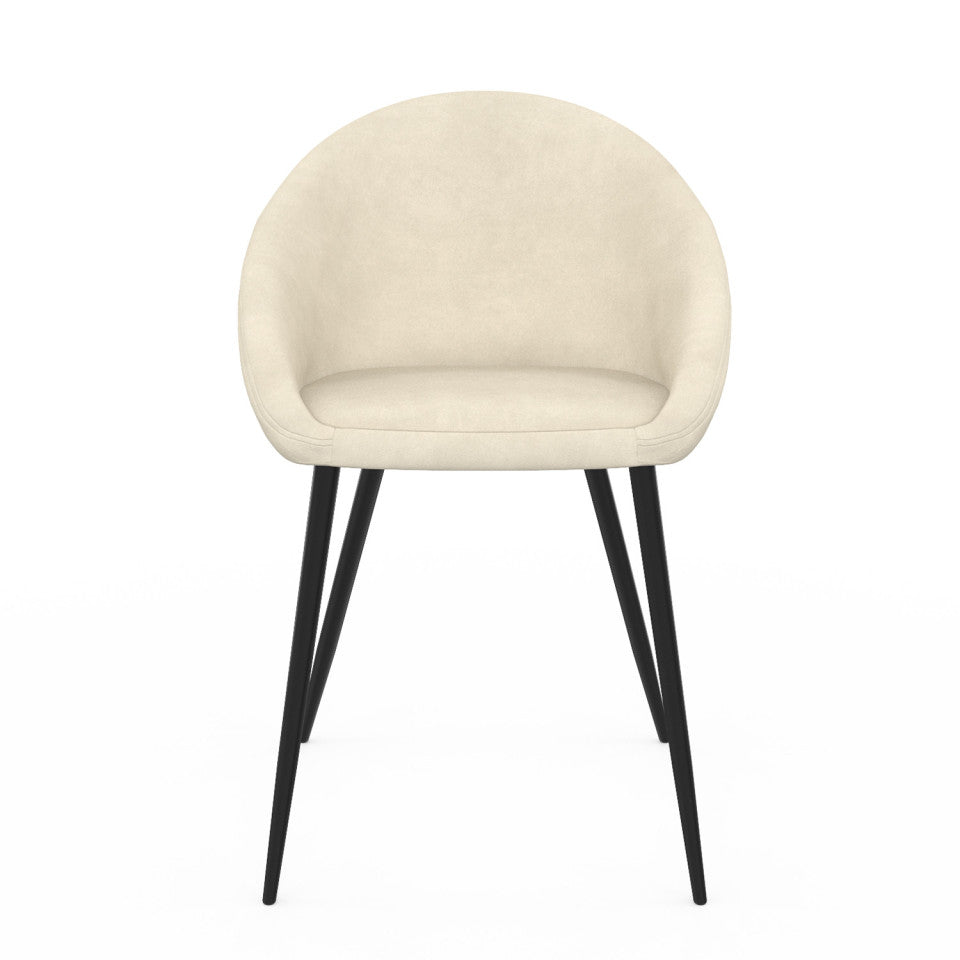 Chaises Dory en velours crème et pieds métal noirs - lot de 2