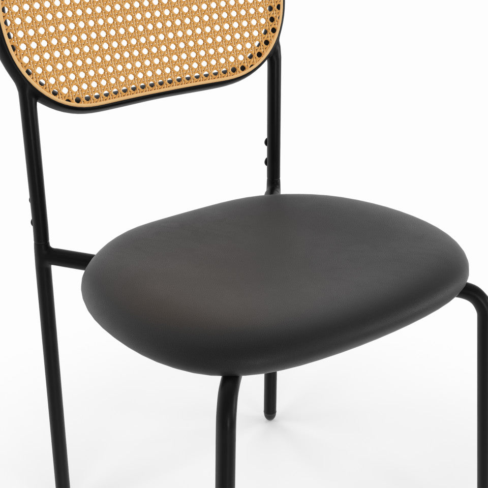 Chaises Clarisse dossier cannage et assise noire - lot de 4