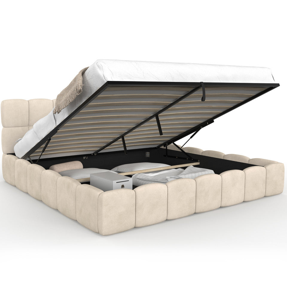 Lit coffre Bubble 180x200cm velours beige