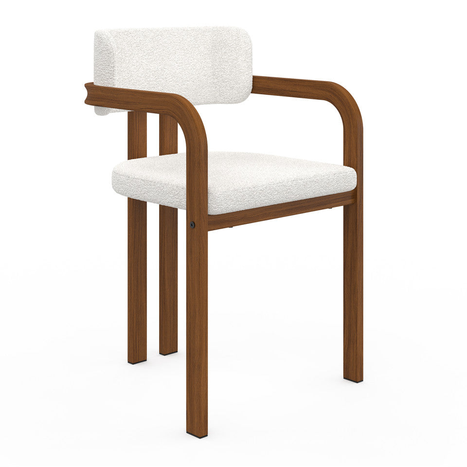 Chaises Elsa avec accoudoirs bouclette pieds effet noyer - lot de 2