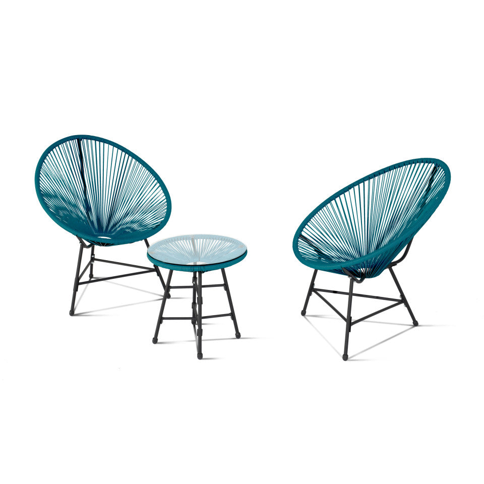 Salon de jardin filaire Ibiza 2 fauteuils et 1 table bleu