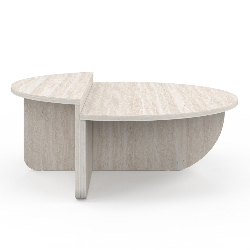 Tables basses rondes asymétriques effet travertin