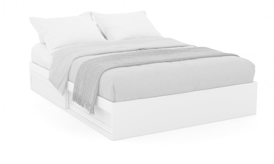 Cadre de lit Orem blanc avec sommier et rangements intégrés 140x190cm