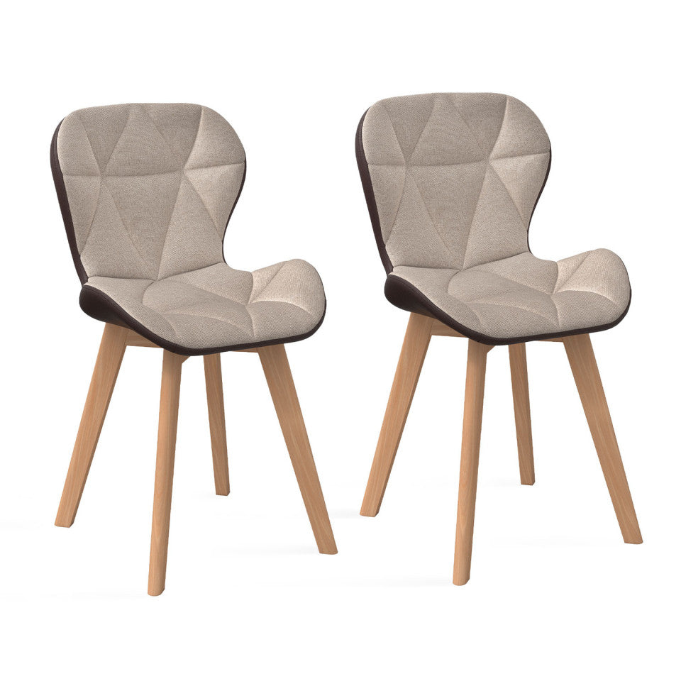 Chaises Gladys en tissu taupe et pieds bois - lot de 2