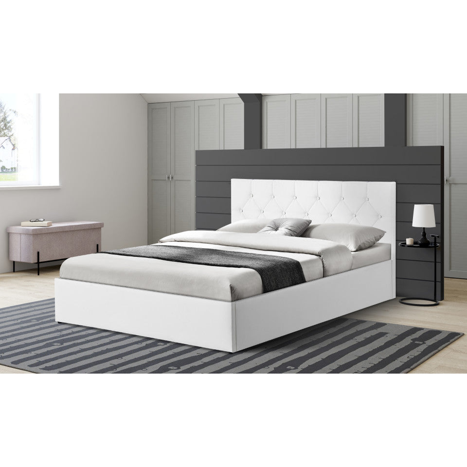 Lit coffre Hanna en PVC blanc avec sommier 140x190cm
