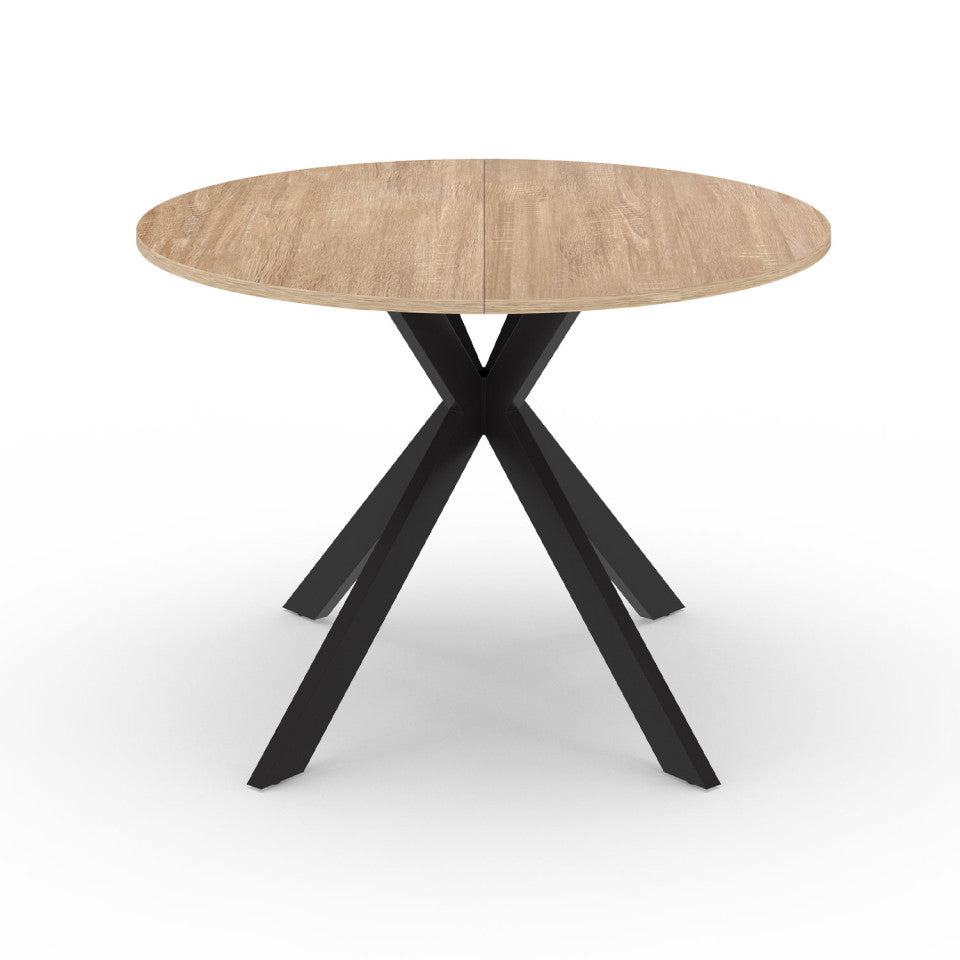 Table repas Spider plateau extensible 110-200cm rond bois et pieds croisés noirs