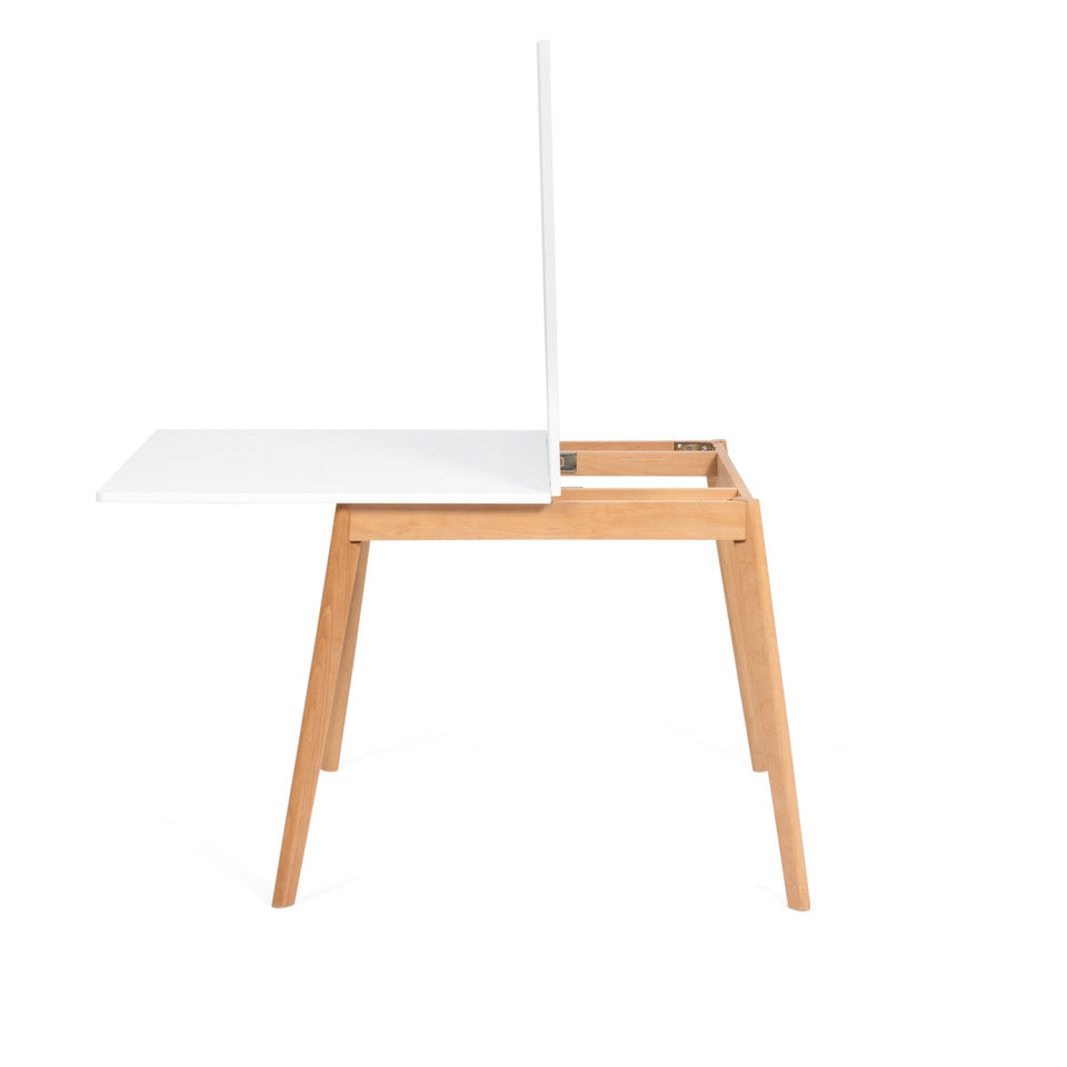 Table repas scandinave pliable 80-160cm plateau blanc et pieds bois
