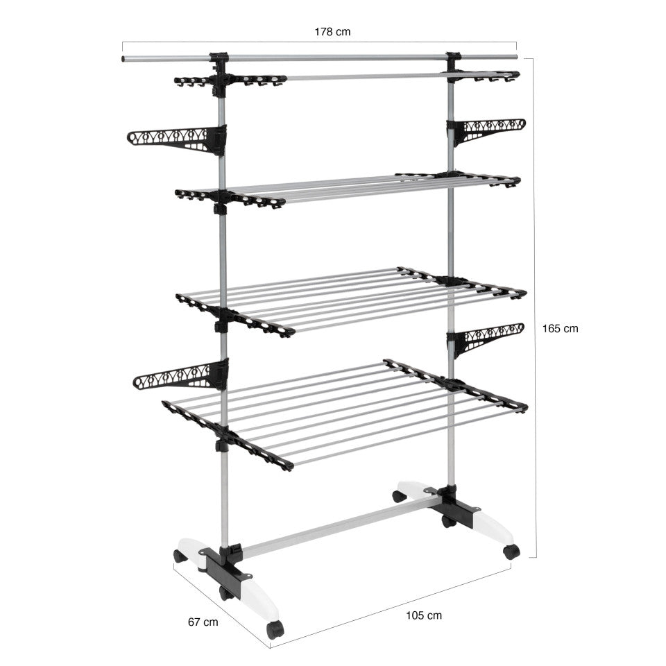 Séchoir Optima noir et blanc 4 niveaux - 40m d'étendage