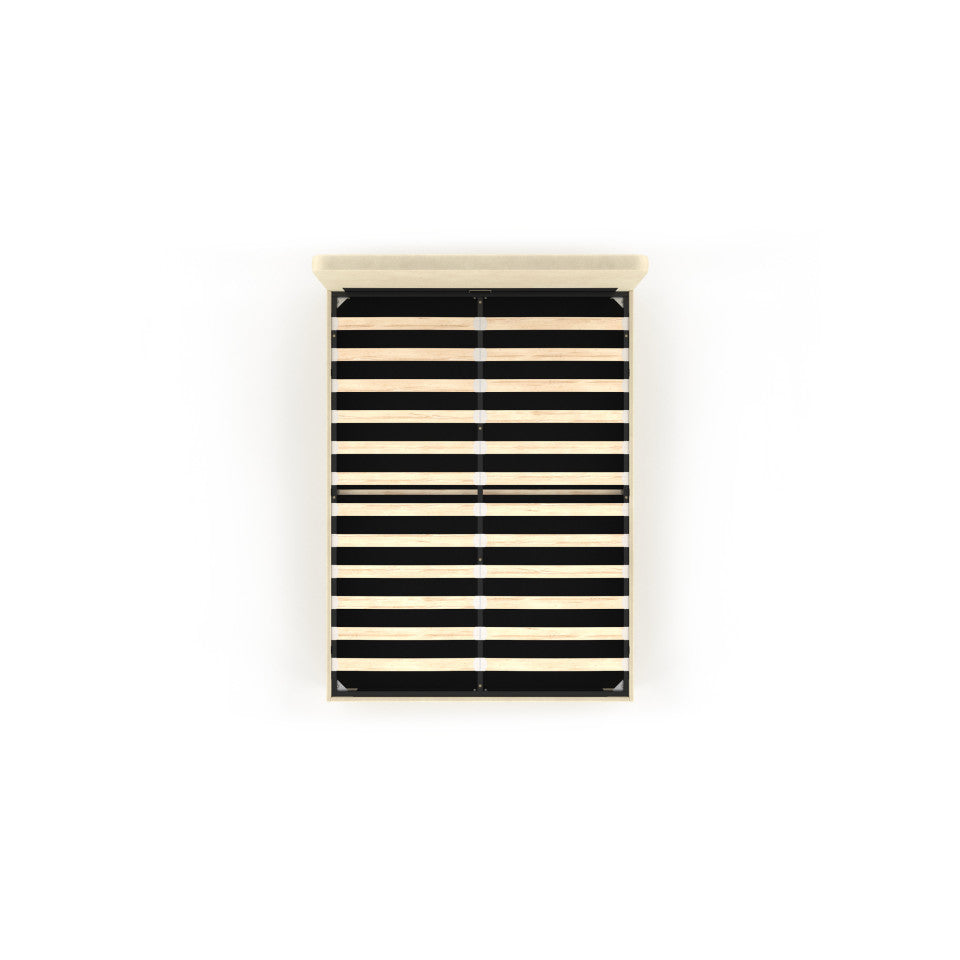 Lit coffre Louise en velours beige avec sommier et tête de lit arrondie 140x190cm